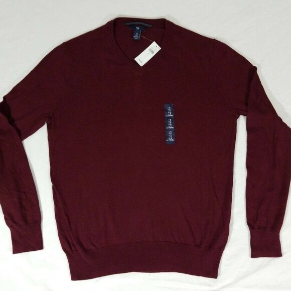 Gap Sweater V-Neck Burgundy Solid Men's Long - Picture 1 of 4